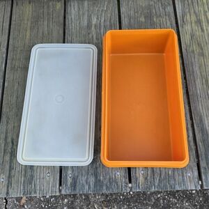 Vintage Tupperware Orange Rectangle 11.5 x 6 x 3.5 Container w/ Clear Lid
